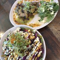 Salad bowl and mushroom on toast at The Front Room Cafe in Hervey Bay