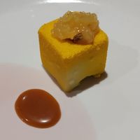 Dessert 2 was my favorite: roasted pineapple and Mauritian vanilla creme cube served with a coconut salted caramel sauce. at Gauthier Soho in London