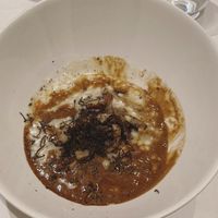 Risotto with trumpet mushrooms, vegan parmigiana and truffles.  at Gauthier Soho in London