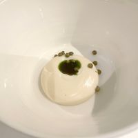 Lemon curd with basil oil  at Gauthier Soho in London