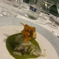 Courgette flower blossom
Tempura filled and lovely  at Gauthier Soho in London