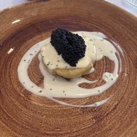 Vegan caviar and pancake in buttery saucee  at Gauthier Soho in London