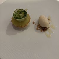 Courgette tart and vanilla ice creamm  at Gauthier Soho in London