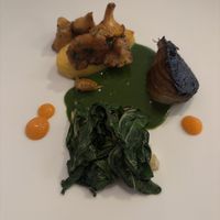 Mushrooms with polenta, onion, and chard  at Gauthier Soho in London