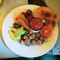 Vegan bread breakfast, with falafels in place of sausages as they had run out. Very tasty!  at Corvo Lounge in Bridgend
