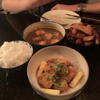 Katsu curry, sweet and sour tofu, jasmine rice, chips  at House of the Rising Sun in Shrewsbury