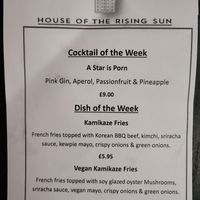 Menu at House of the Rising Sun in Shrewsbury