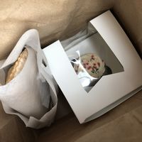 Vegan cupcake and vegan empanada for later😄soy milk latte in hand at Nutmeg Cafe in Tuckahoe