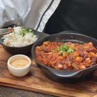 Vegan chili at The Settlement Center Restaurant in Borgarnes
