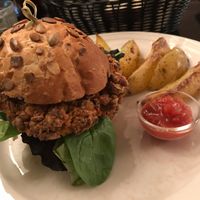 Vegan burger at The Settlement Center Restaurant in Borgarnes