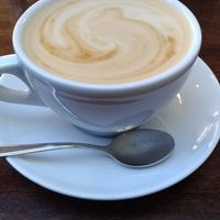 Oat milk latte with lunch buffet. at The Settlement Center Restaurant in Borgarnes