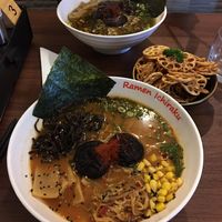 Dragon ramen and black truffle ramen in background at Ramen Ichiraku in Perth