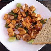 Lemon Tofu 😍 at am/pm organic cafe in Pokhara