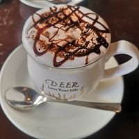 Homemade hot chocolate with almond milk at am/pm organic cafe in Pokhara