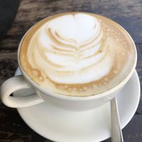 Almond milk cappuccino  at am/pm organic cafe in Pokhara