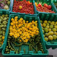Lots of fresh veggies ans fruit at Mercado Organico in La Paz