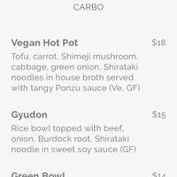 Menu vegan options 3 at Harajuku Izakaya Restaurant in Whistler