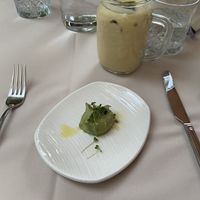 Mango lassi, complementary paté for yummy bread at Gaudi&Naan in Ljubljana