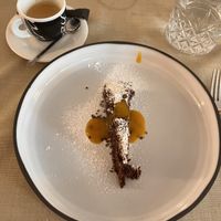 Chocolate brownie cake and Espresso  at Gaudi&Naan in Ljubljana