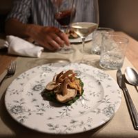 mushroom from Slovenian farm with spinach and potato mash  at Gaudi&Naan in Ljubljana
