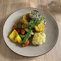 Juicy Marbles pepper steak with puree and grilled vegetables  at Gaudi&Naan in Ljubljana