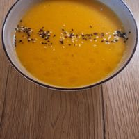 Lunch menu - starter (carrot soup) at Gaudi&Naan in Ljubljana