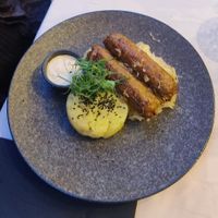 Traditional slowenian sausage, but vegan. at Gaudi&Naan in Ljubljana