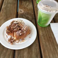Breakfast - almond croissant and coffee. Note - they only do takeaway cups  at Tart Bakery - St Kevins Arcade in Auckland