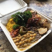 Everything platter and everything real good!  at Oasis Vegan Veggie Parlor in Dorchester