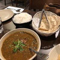Bean curry, steamed rice and roti at Daana in Canberra