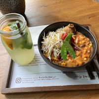 African Peanut Pot in combination with a Sweet Pineapple ice tea  at my indigo - Museumstraße in Innsbruck