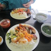 Plate full of various delicious, dishes with tasty soup included. at Com Chay Thanh Dam in Da Lat