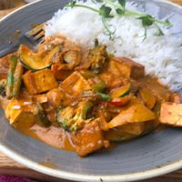 Veg and tofu red Thai curry special  at The Bare Food Company in Drogheda