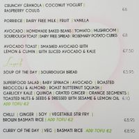 Separate vegan menu at The Bare Food Company in Drogheda