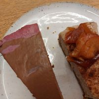 Chocolate and raspberry cake AND apple cake. Both delicious. at Daily Pot in Bergen