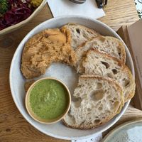Bread with hummus and pesto  at Daily Pot in Bergen