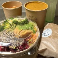 Vegan Bowl, Red Pot (large, toppings on the side), and a side of Bread  at Daily Pot in Bergen