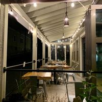 Front left outdoor dog friendly seating  at Side Street Cafe a.k.a. The Annex in Bar Harbor