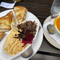 Hummus and olive tapenade; squash soup at Side Street Cafe a.k.a. The Annex in Bar Harbor