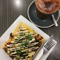 Vegan pizza and superb mocha!  at Watson's Eatery in Dunedin
