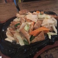 Tofu on hot plate  at Mudan Tearoom and Eatery in Tauranga