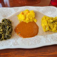 Collard greens, potatoes, cabbage and chickpeas at Amy's Ethiopian in Nashville