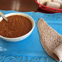 Red lentil stew with injera bread  at Amy's Ethiopian in Nashville