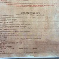 Vegan menu options  at Amy's Ethiopian in Nashville