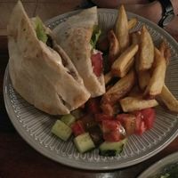Vegan falafel pitta plus chips at Salvador's in Kunming
