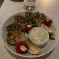 Loved the Roman Style artichoke hearts and the scallop bucatini! Next time I’d skip the spinach and artichoke flatbread, the flavors were a bit odd together.  at Oliver's in Santa Barbara