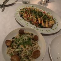 Loved the Roman Style artichoke hearts and the scallop bucatini! Next time I’d skip the spinach and artichoke flatbread, the flavors were a bit odd together.  at Oliver's in Santa Barbara