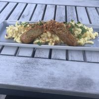 Spätzle with beyond sausage  at Weingut Trautwein - Restaurant & Hotel in Flonheim