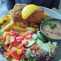 Jäger-Schnitzel at Weingut Trautwein - Restaurant & Hotel in Flonheim