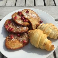 Apple cinnamon pancakes and croissants for breakfast  at Weingut Trautwein - Restaurant & Hotel in Flonheim